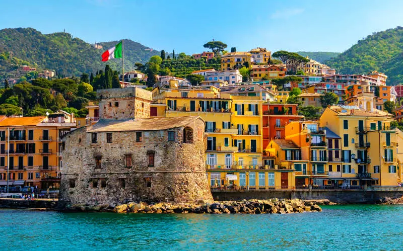 Italian castle by the sea. Castello di Rapallo in the Italian Riviera Portofino area - Genova - Liguria - Italy