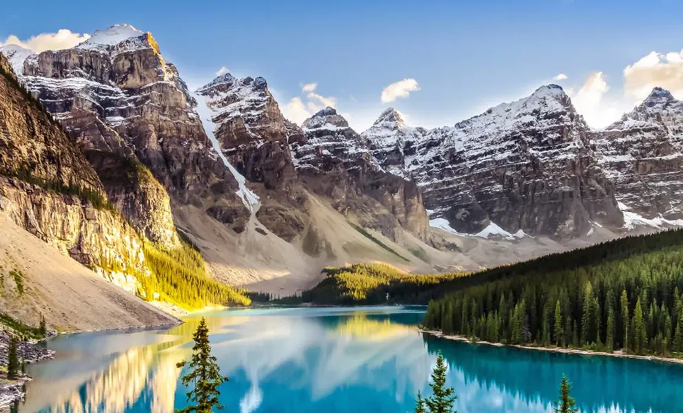 Canadian mountain range with deep blue water