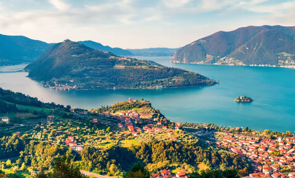 Aerial summer view of Iseo lake.