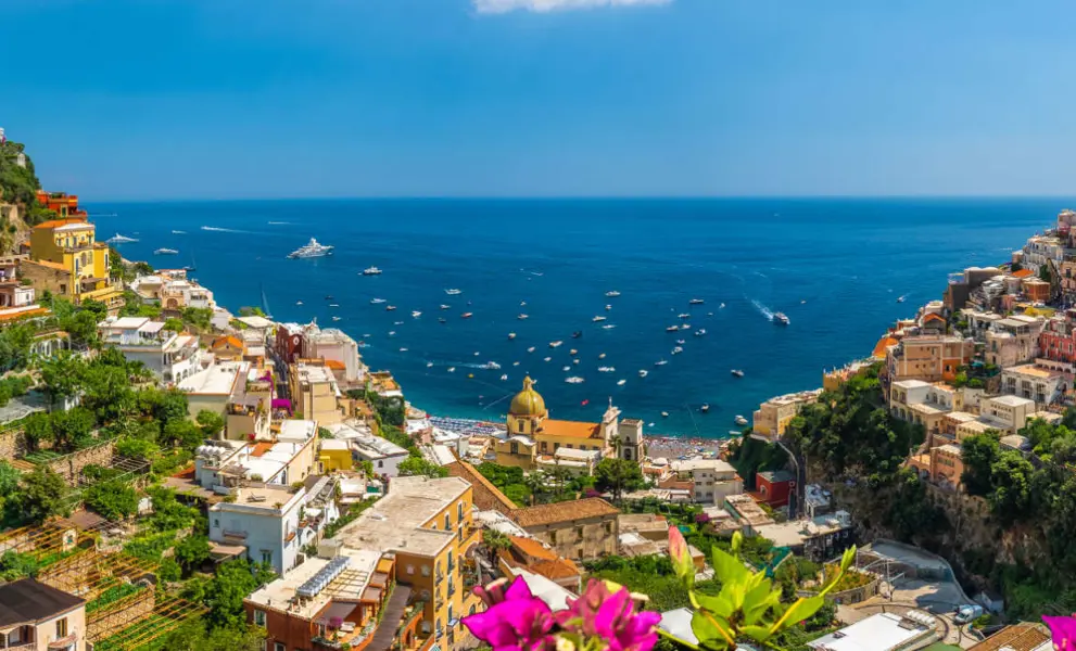 Landscape with Positano town at amalfi coast Italy
