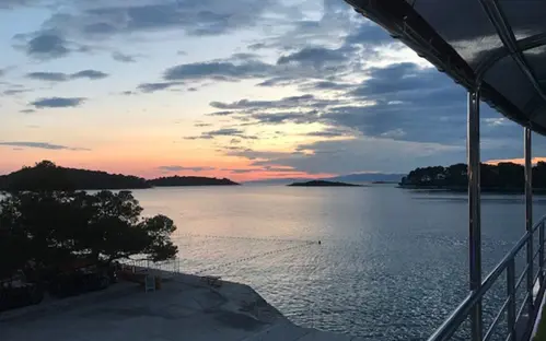 The sea with the sunset in the background in Mljet, Croatia