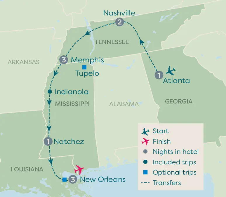 Deep South American tour  Map