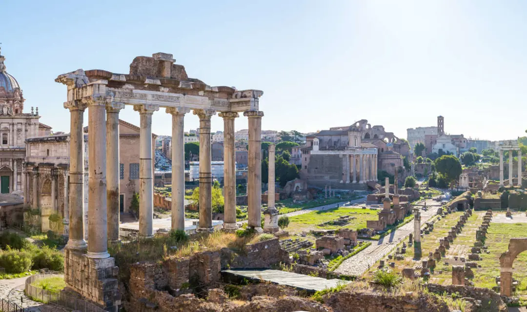 Roman ruins in the sunshine in Rome